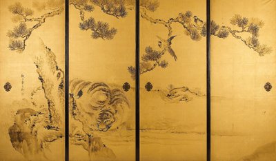 Fusuma: Tigers and Dragon by Kishi Ganku